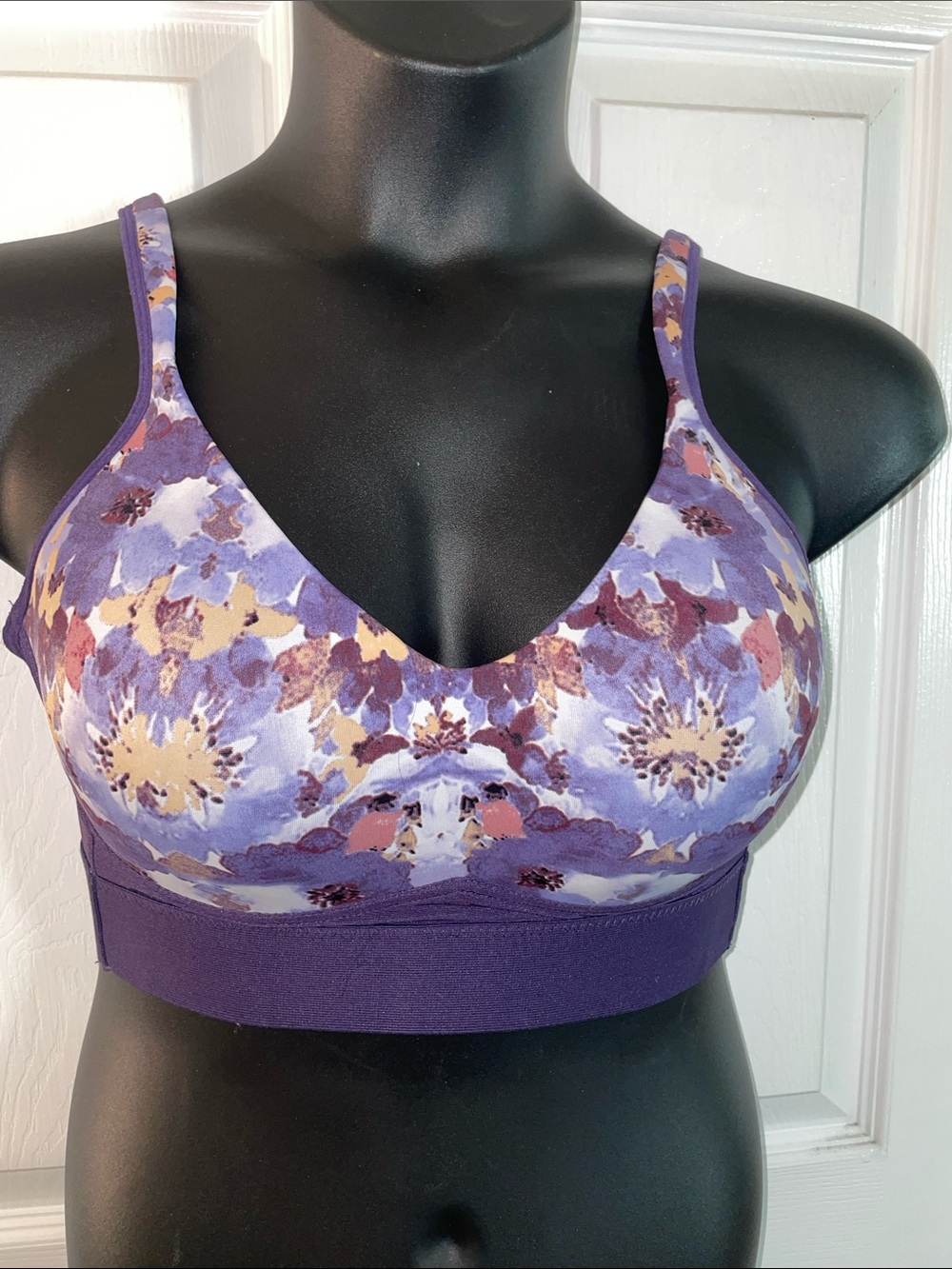 RHONDA SHEAR PURPLE FLORAL PADDED CUPS ADJUSTABLE STRAPS No Wire Bra L